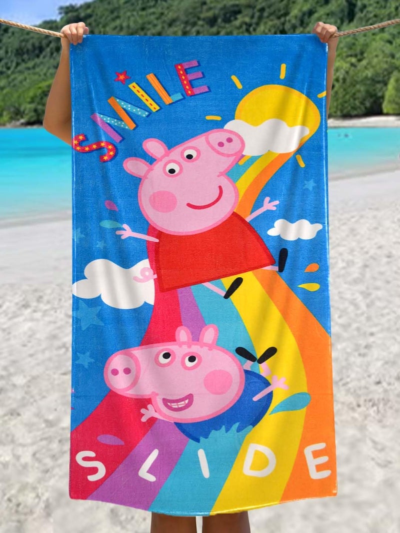 Athom Living Smile n Slide Peppa Pig Kids Cotton Bath Towel,Superhero Themed Soft & Absorbent Towel for Boys & Girls, 60x120cm, 350GSM - Image 1