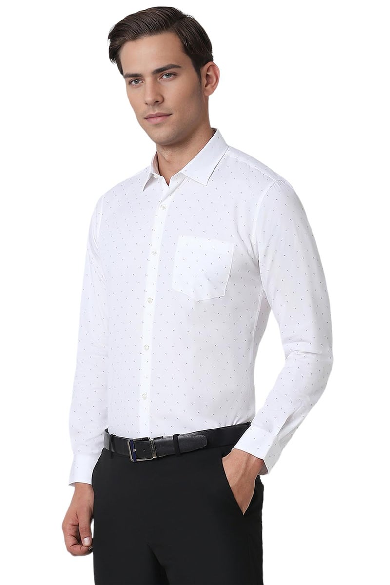 Peter England Men Cotton Slim Fit Small Ditsy Printed Full Sleeve Shirt, White - Image 2