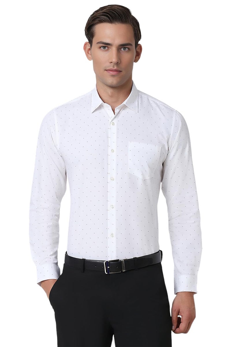 Peter England Men Cotton Slim Fit Small Ditsy Printed Full Sleeve Shirt, White - Image 1