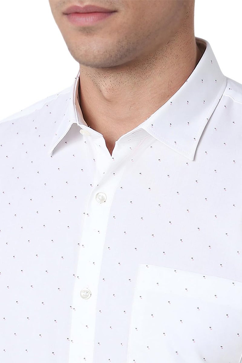 Peter England Men Cotton Slim Fit Small Ditsy Printed Full Sleeve Shirt, White - Image 4