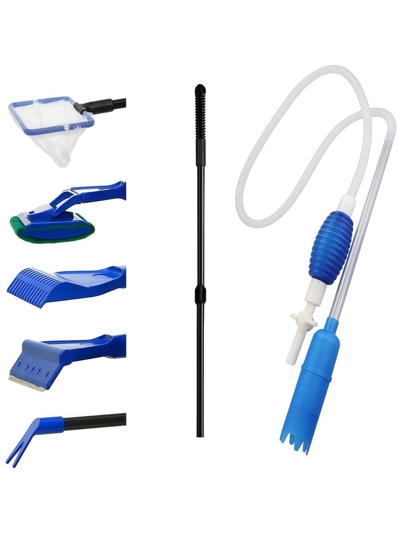 مجموعة أدوات تنظيف أحواض السمك مع مكشطة طحالب 5 في 1 (تلسكوبية) ومنظف حصى حوض السمك - مكنسة كهربائية لتغيير المياه وتنظيف الحصى (مجموعة المنظفات) - Image 1