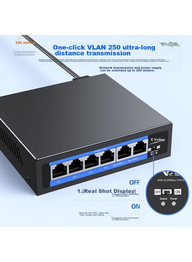 Smart Valley Huigu, 100mbps 6-port Poe Switch, 4 100mbps Poe + 2 100mbps Ports, Surveillance Camera Ap Network Cable Power Switch Splitter 48w Hg-2006fp - Image 4