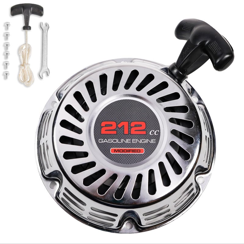 JMCHstore Brilliant Chrome Pull Start Recoil Starter Assembly for Predator 212 Coleman B200R CT200U EX 200cc Mini Bike KT196 Go Kart Pull Cord Start Honda 65HP GX160 196 Hisun Engine Tao Motor