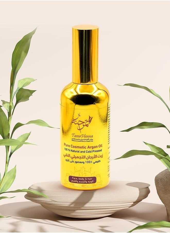 TamrHenna - Pure Cosmetic Argan Oil Cold Pressed Organic Moroccan Argan Oil 100% Pure Natural Moisturizing Hair Oil Body Oil Face Oil Deeply Moisturizing, Anti-Aging Chemical Free 100 ml - Image 1