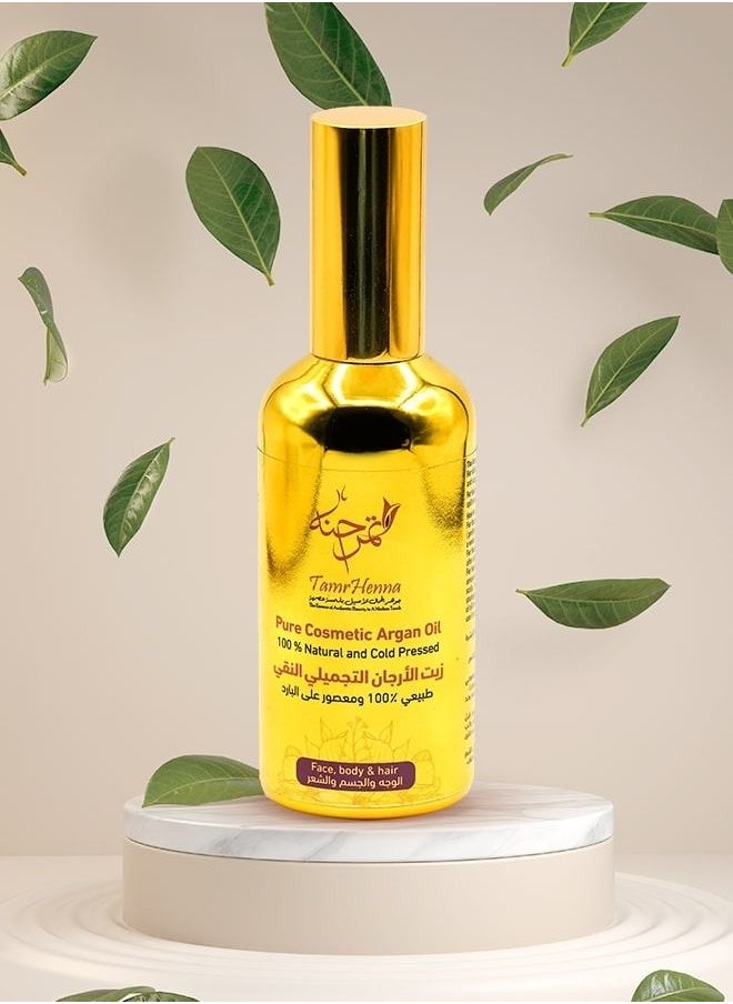 TamrHenna - Pure Cosmetic Argan Oil Cold Pressed Organic Moroccan Argan Oil 100% Pure Natural Moisturizing Hair Oil Body Oil Face Oil Deeply Moisturizing, Anti-Aging Chemical Free 100 ml - Image 1