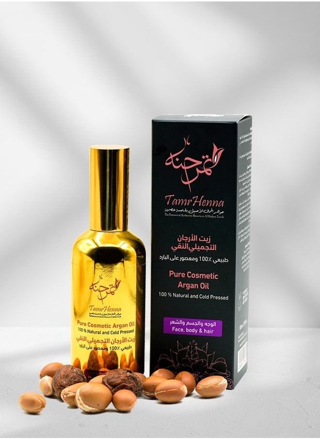 TamrHenna - Pure Cosmetic Argan Oil Cold Pressed Organic Moroccan Argan Oil 100% Pure Natural Moisturizing Hair Oil Body Oil Face Oil Deeply Moisturizing, Anti-Aging Chemical Free 100 ml - Image 1
