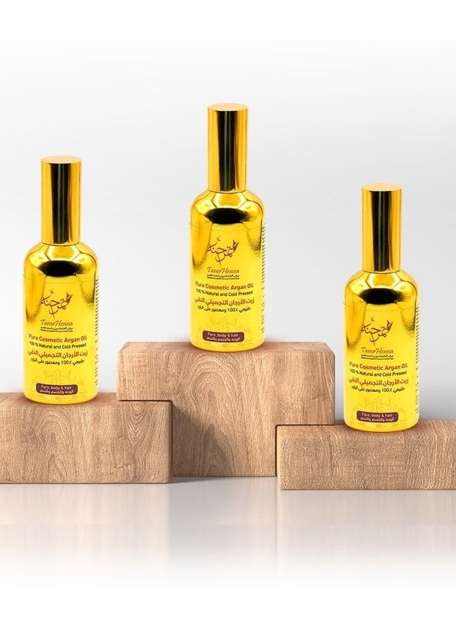 TamrHenna - Pure Cosmetic Argan Oil Cold Pressed Organic Moroccan Argan Oil 100% Pure Natural Moisturizing Hair Oil Body Oil Face Oil Deeply Moisturizing, Anti-Aging Chemical Free 100 ml - Image 1