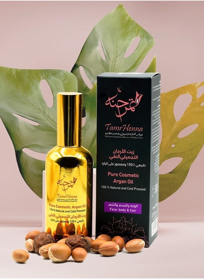 TamrHenna - Pure Cosmetic Argan Oil Cold Pressed Organic Moroccan Argan Oil 100% Pure Natural Moisturizing Hair Oil Body Oil Face Oil Deeply Moisturizing, Anti-Aging Chemical Free 100 ml - Image 1