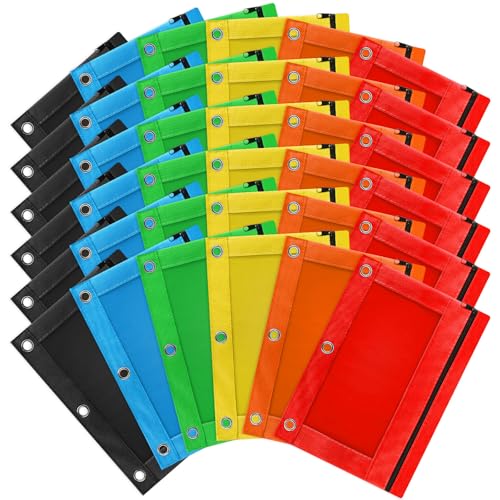 Gloween Pencil Pouch for 3 Ring Binder, 36 Pack Zipper Pencil Pouches/Case in Assorted Color, Durable Binder Pencil Pouch/Bag for Office School Supplies (6 Colors) - Image 1