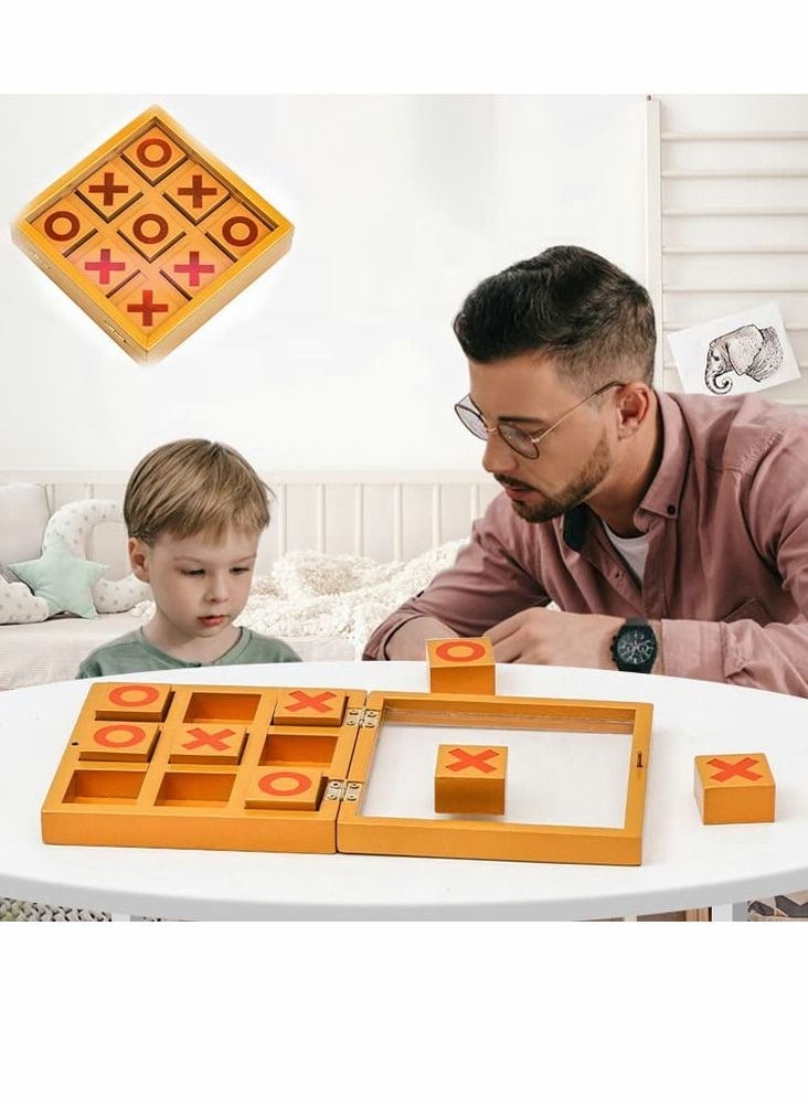 Tic Tac Toe Game Toy, Classic Wooden Checkerboard Educational Family Game Toys Set with Storage Box for Table, Decorations, Living Room, Tabletop Game for Adults and Kids  - Image 3