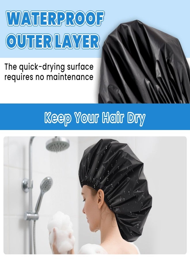 JOLYEAK Extra Large Shower Cap XL Satin Lining Shower Bonnet Black Shower Cap for Men Women Thick Long Hair Braids Curly Hair - Image 3