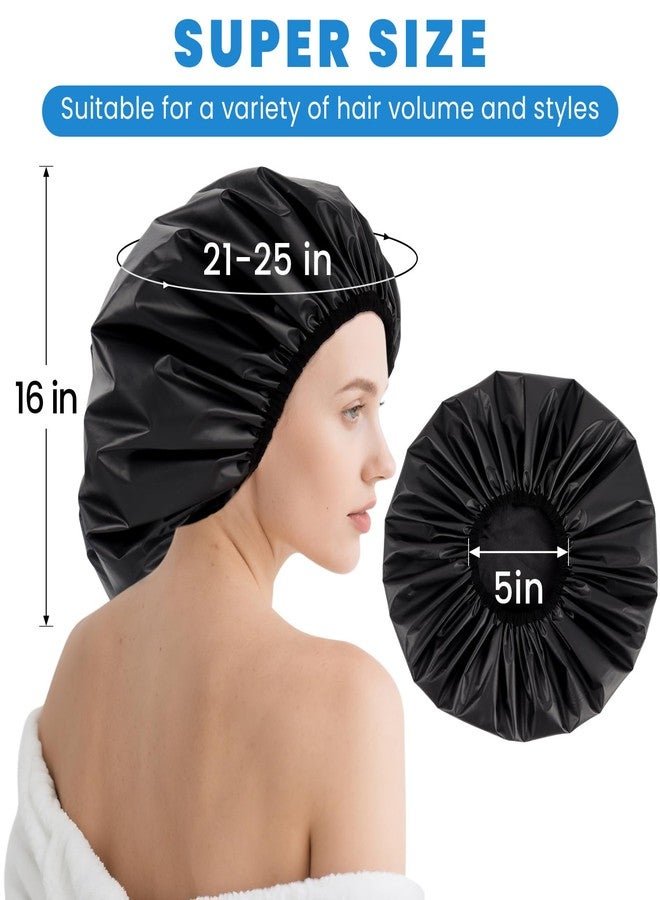 JOLYEAK Extra Large Shower Cap XL Satin Lining Shower Bonnet Black Shower Cap for Men Women Thick Long Hair Braids Curly Hair - Image 2