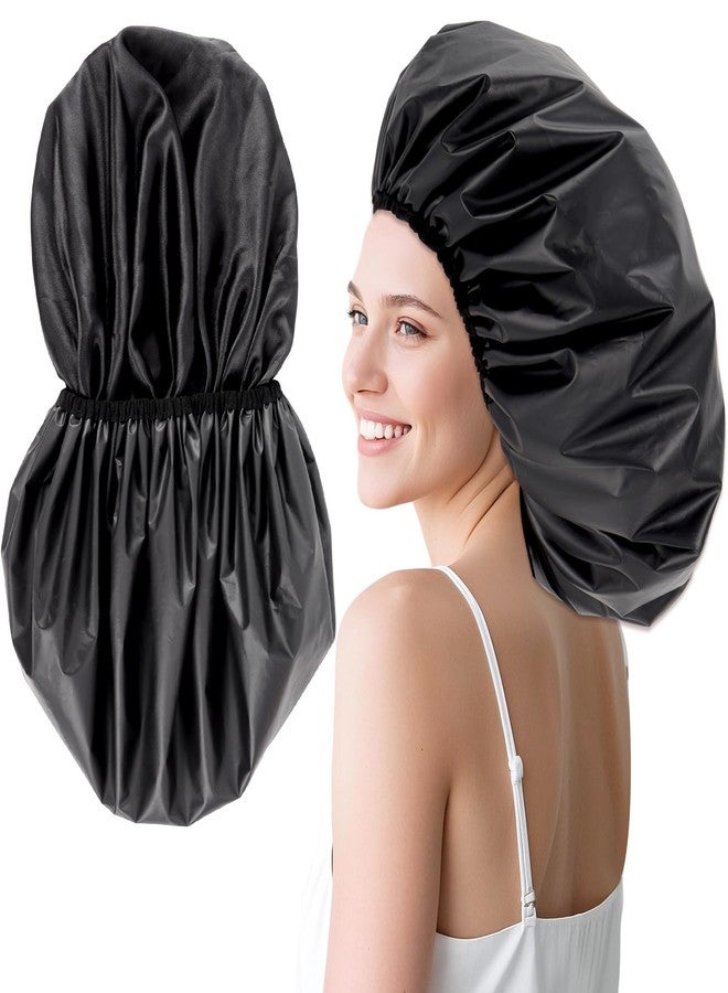 JOLYEAK Extra Large Shower Cap XL Satin Lining Shower Bonnet Black Shower Cap for Men Women Thick Long Hair Braids Curly Hair - Image 1