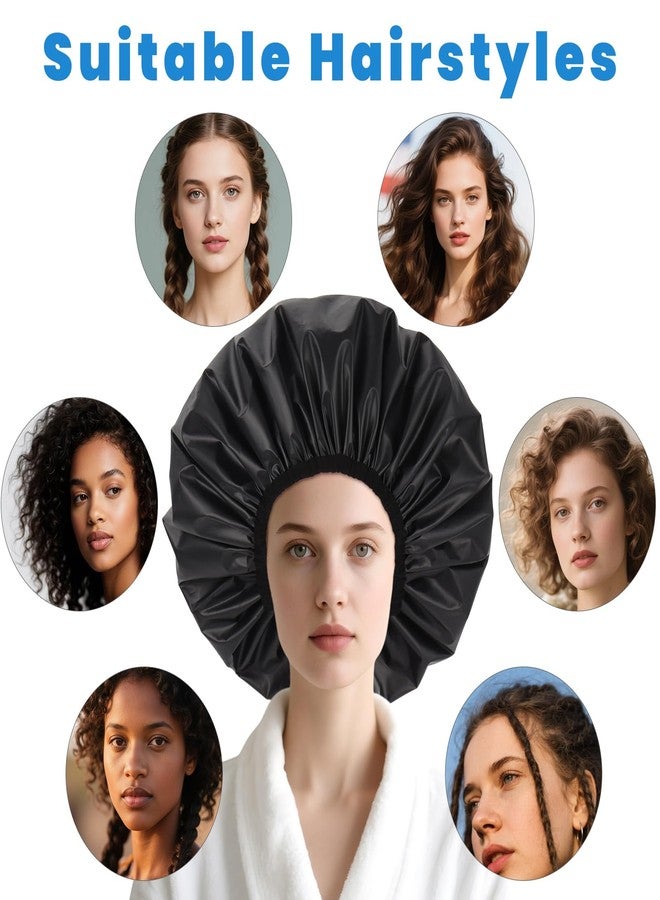 JOLYEAK Extra Large Shower Cap XL Satin Lining Shower Bonnet Black Shower Cap for Men Women Thick Long Hair Braids Curly Hair - Image 5