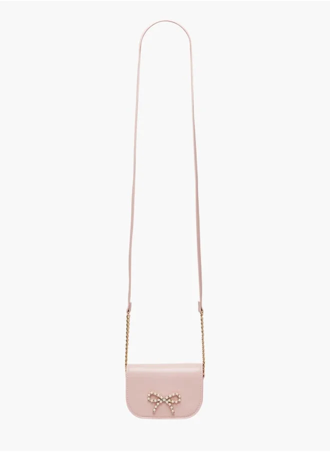 Little Missy Girls Pearl Embellished Crossbody Bag with Magnetic Button Closure