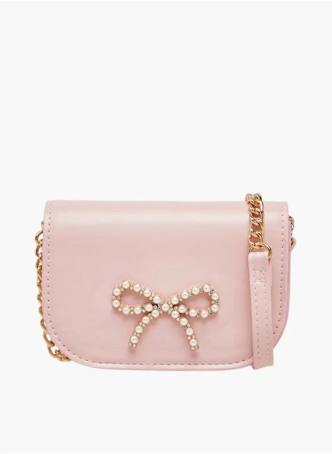 ميسي الصغيرة Girls Pearl Embellished Crossbody Bag with Magnetic Button Closure