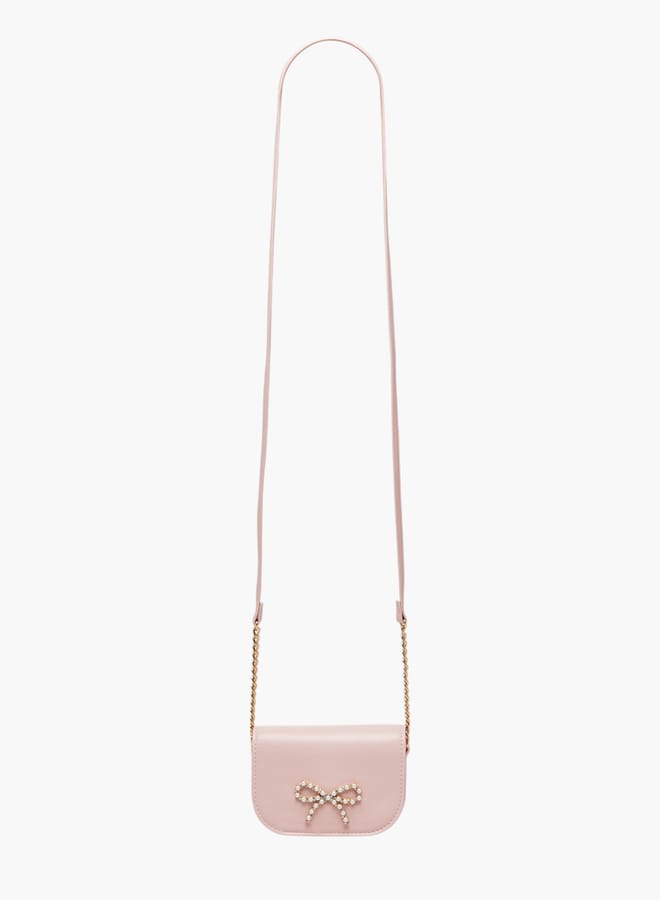 Little Missy Girls Pearl Embellished Crossbody Bag with Magnetic Button Closure  - Image 2