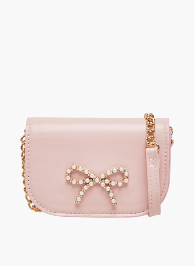Little Missy Girls Pearl Embellished Crossbody Bag with Magnetic Button Closure  - Image 1