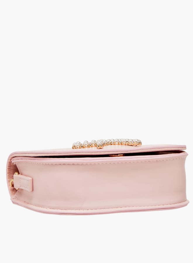 Little Missy Girls Pearl Embellished Crossbody Bag with Magnetic Button Closure  - Image 5
