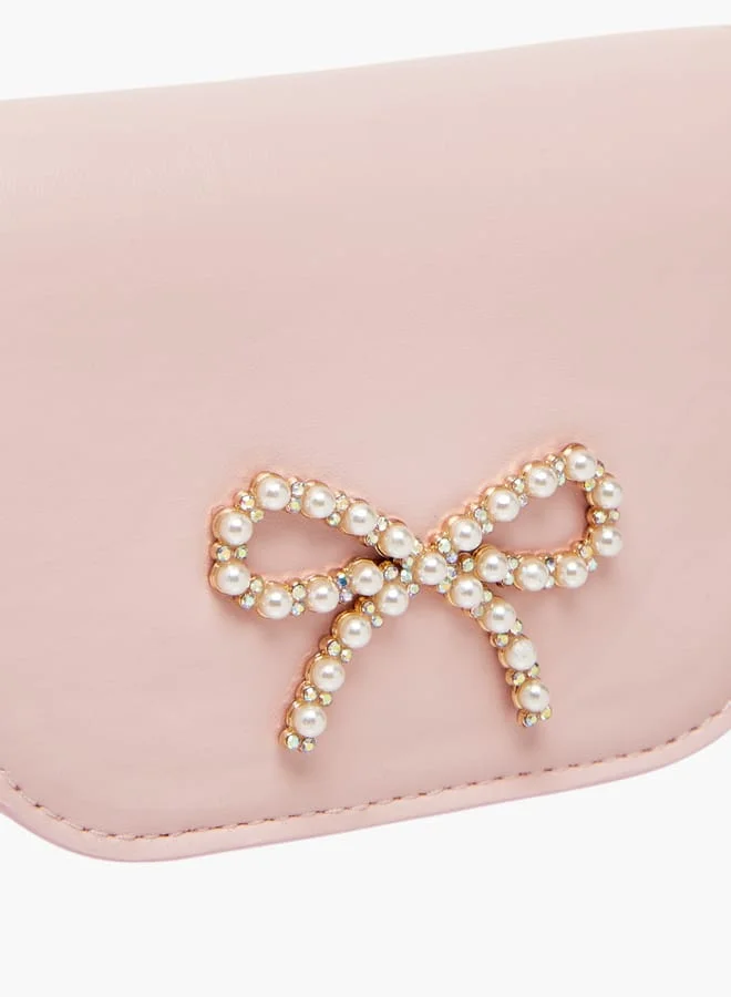 Little Missy Girls Pearl Embellished Crossbody Bag with Magnetic Button Closure