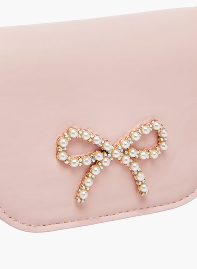 Little Missy Girls Pearl Embellished Crossbody Bag with Magnetic Button Closure  - Image 3