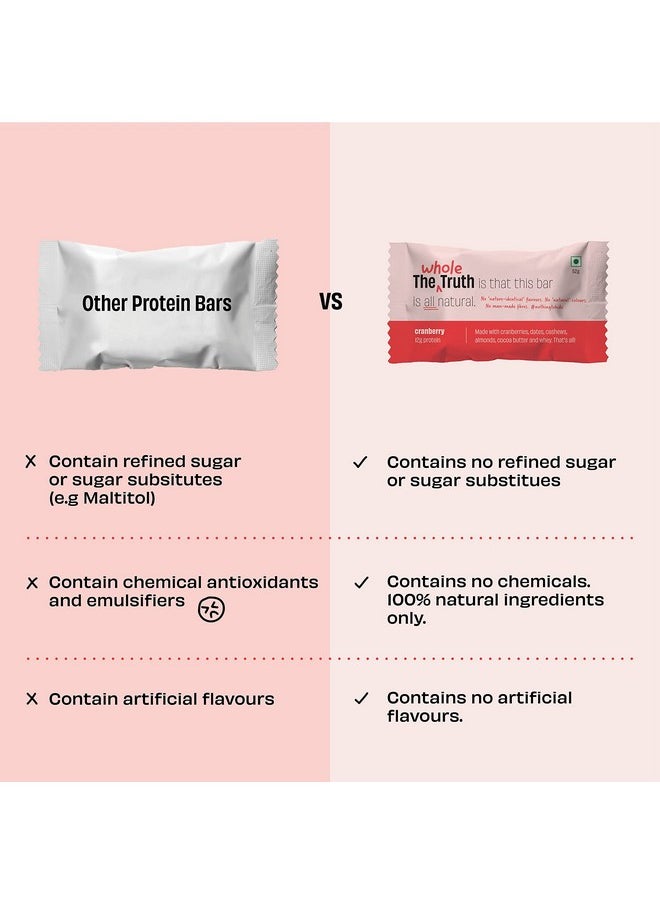 The Whole Truth - Protein Bars | Cranberry | Pack Of 6 X 52G Each | No Added Sugar | No Preservatives | No Artificial Sweeteners | No Gluten Or Soy | All Natural Ingredients - Image 1