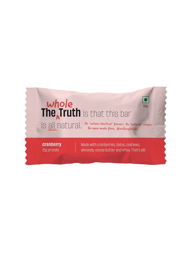 The Whole Truth - Protein Bars | Cranberry | Pack Of 6 X 52G Each | No Added Sugar | No Preservatives | No Artificial Sweeteners | No Gluten Or Soy | All Natural Ingredients - Image 1