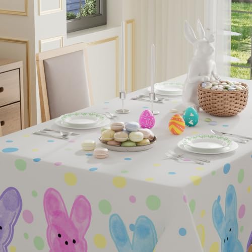 XCHI Colorful Dots Cute Bunny Watercolor Rabbits Easter Tablecloth Rectangle Table Cloth Washable Table Covers for Indoor Dining Home Party Decorations 60x84 Inch - Image 3