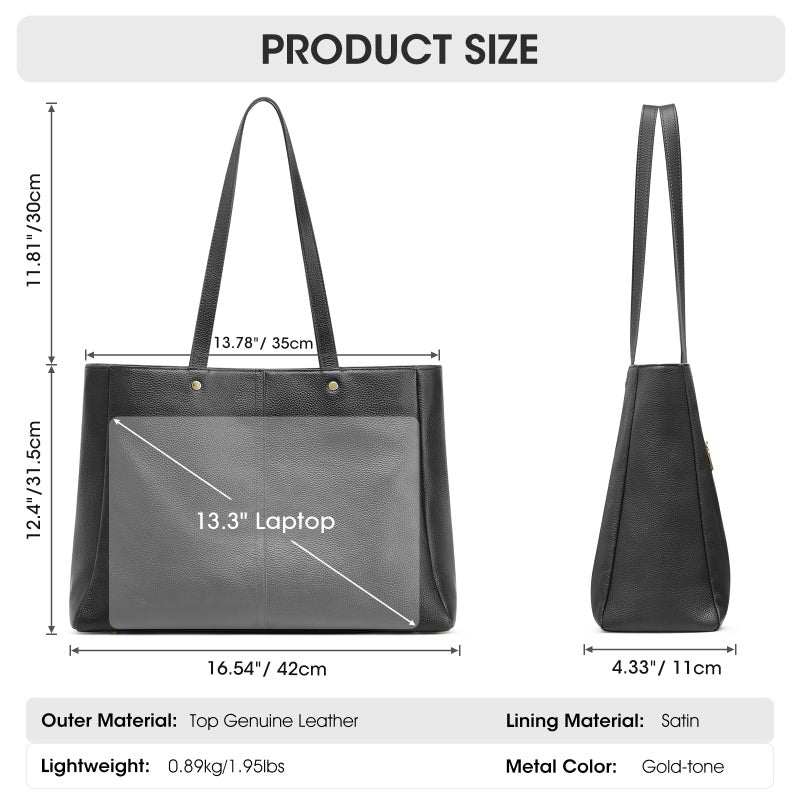 Kattee Womenâ€™s Soft Leather Work Tote Shoulder Bag,Large Capacity Designer Satchel Handbags with Luggage Sleeve, Black - Image 3