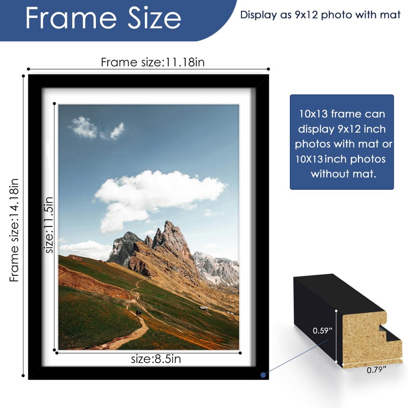 PEALSN 10x13 Picture Frames Set of 6  Display Pictures 9x12 with Mat or 10x13 Without Mat for Wall Mounting or Table Top  Photo Frames Collage for Wall Decor  Black. - Image 2