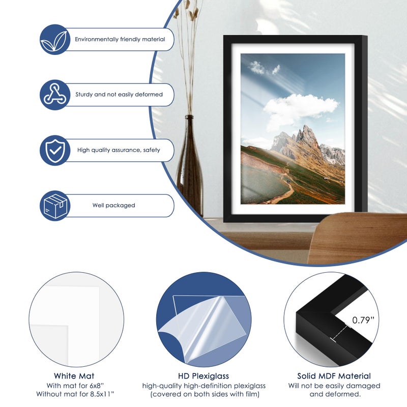 PEALSN 10x13 Picture Frames Set of 6  Display Pictures 9x12 with Mat or 10x13 Without Mat for Wall Mounting or Table Top  Photo Frames Collage for Wall Decor  Black. - Image 5