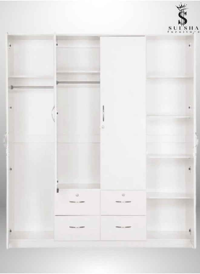 SULSHA - 4 Door Wooden Wardrobe Cabinet Cupboard Engineered Wood Perfect Modern Stylish Heavy Duty - Image 1