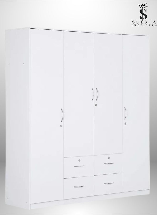 SULSHA - 4 Door Wooden Wardrobe Cabinet Cupboard Engineered Wood Perfect Modern Stylish Heavy Duty - Image 1