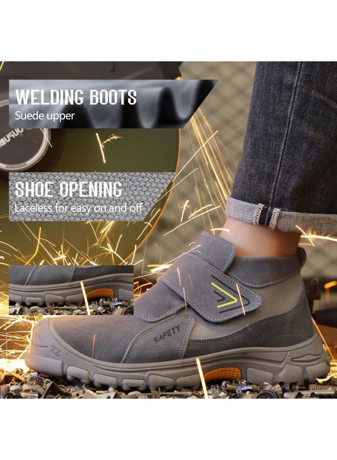 GLANOUDUN Steel Toe Boots for Men Slip on Work Boots for Men Comfortable Safety Boot Indestructible Construction Footwear Laceless Men's Steel Toe Shoes Mid Top Work Shoes, Grey, 8.5 - Image 2