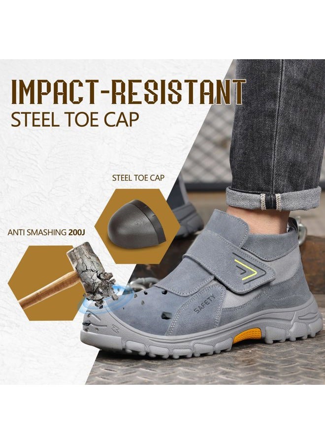 GLANOUDUN Steel Toe Boots for Men Slip on Work Boots for Men Comfortable Safety Boot Indestructible Construction Footwear Laceless Men's Steel Toe Shoes Mid Top Work Shoes, Grey, 8.5 - Image 3