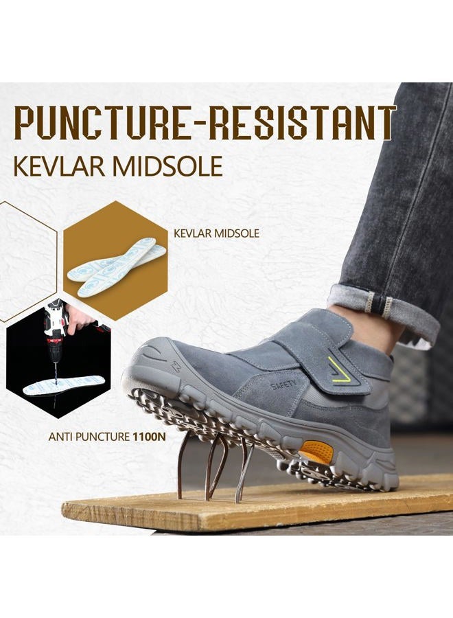 GLANOUDUN Steel Toe Boots for Men Slip on Work Boots for Men Comfortable Safety Boot Indestructible Construction Footwear Laceless Men's Steel Toe Shoes Mid Top Work Shoes, Grey, 8.5 - Image 4