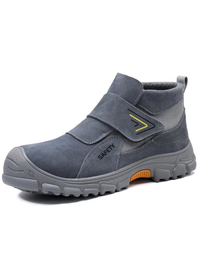 GLANOUDUN Steel Toe Boots for Men Slip on Work Boots for Men Comfortable Safety Boot Indestructible Construction Footwear Laceless Men's Steel Toe Shoes Mid Top Work Shoes, Grey, 8.5 - Image 1