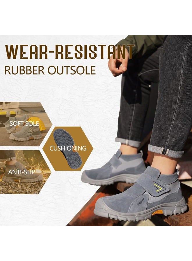 GLANOUDUN Steel Toe Boots for Men Slip on Work Boots for Men Comfortable Safety Boot Indestructible Construction Footwear Laceless Men's Steel Toe Shoes Mid Top Work Shoes, Grey, 8.5 - Image 5