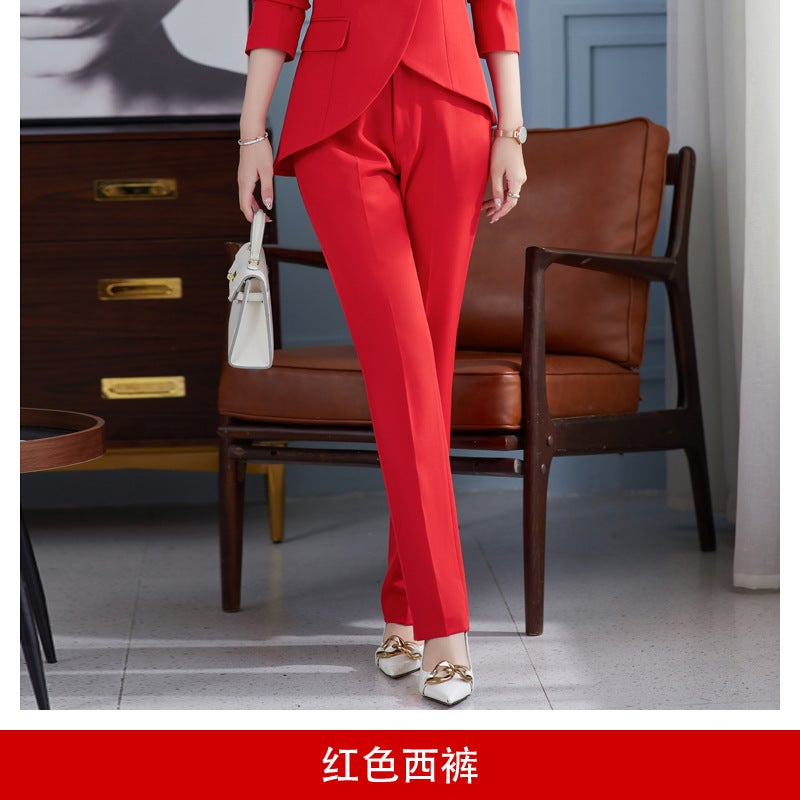 White Suit Womens Autumn Korean Fashion Presidents Small Suit Jacket Professional Wear Temperament Goddess Fan Work Clothes Red trousers - Image 1