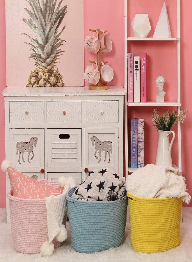 Sea Team 2-Pack Oval Cotton Rope Woven Storage Basket with Handles, Diaper Caddy, Nursery Nappies Organizer, Baby Shower Basket for Kid's Room, 14.2 x 9 x 11.4 Inches (Medium Size, Yellow) - Image 4