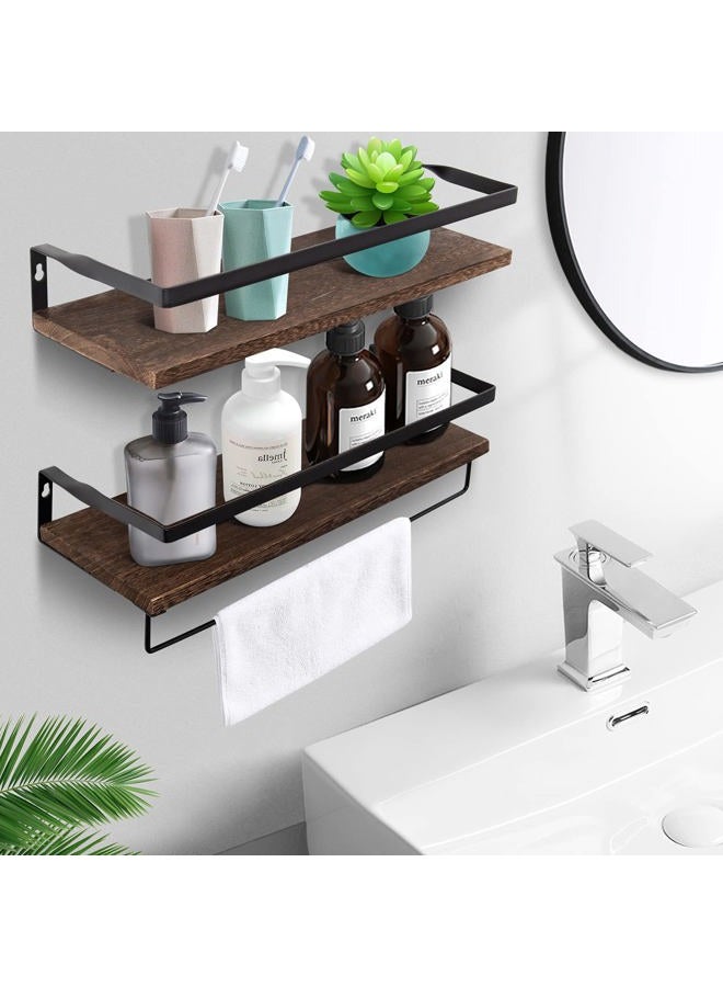 AGM Floating Shelves, Bathroom Floating Shelf Set of 2, Carbonized Black Wall Storage Shelf with Towel Bar, Wall Mounted Shelves for Plants, Book, Bathroom, Bedroom, Kitchen, Living Room Decoration - Image 2