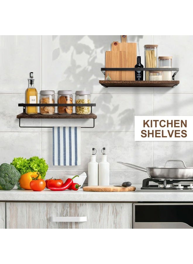 AGM Floating Shelves, Bathroom Floating Shelf Set of 2, Carbonized Black Wall Storage Shelf with Towel Bar, Wall Mounted Shelves for Plants, Book, Bathroom, Bedroom, Kitchen, Living Room Decoration - Image 3