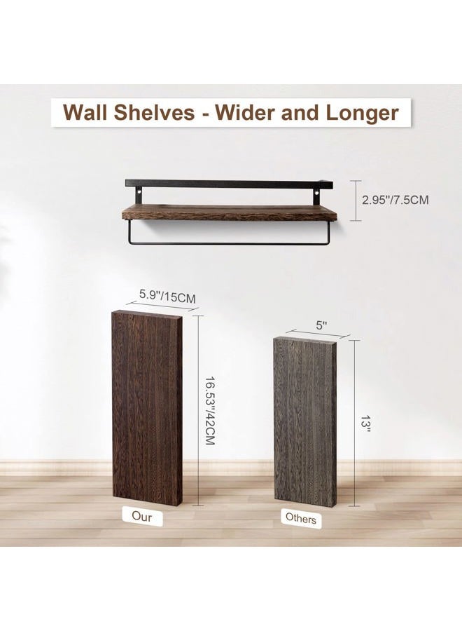 AGM Floating Shelves, Bathroom Floating Shelf Set of 2, Carbonized Black Wall Storage Shelf with Towel Bar, Wall Mounted Shelves for Plants, Book, Bathroom, Bedroom, Kitchen, Living Room Decoration - Image 5