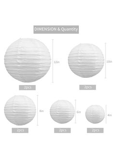 بيوينتي Paper Lanterns, Chinese, Japanese Paper Lanterns, 10Pcs White Decorative Hanging Round Paper Lanterns Lamp for Birthday, Wedding, , Bridal Shower, Home Decor, Party(Size of 4”, 6”, 8”, 10”)  - Image 3