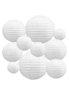بيوينتي Paper Lanterns, Chinese, Japanese Paper Lanterns, 10Pcs White Decorative Hanging Round Paper Lanterns Lamp for Birthday, Wedding, , Bridal Shower, Home Decor, Party(Size of 4”, 6”, 8”, 10”)  - Image 1