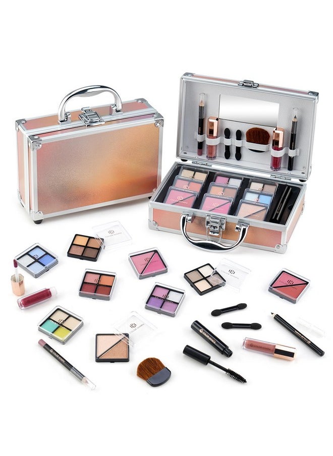 COLOR NYMPH - Beginner Makeup Kits For Teens With Train Case Included Full Makeup Kit Eyeshadow Palette Blushes Bronzer Highlighter Lipstick Brushes Mirror（Gold） - Image 1