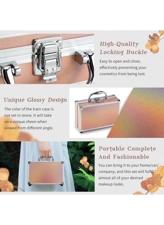 COLOR NYMPH - Beginner Makeup Kits For Teens With Train Case Included Full Makeup Kit Eyeshadow Palette Blushes Bronzer Highlighter Lipstick Brushes Mirror（Gold） - Image 1