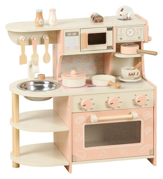 JSAITOYS Wooden Play Kitchen Coffee Machine Stove Educational Kid Puzzle Toy - Image 1