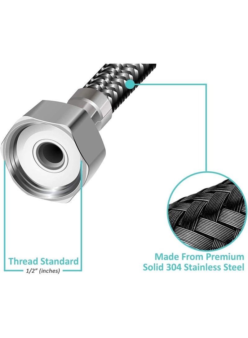 Rubik Flexible Braided Hose G1/2" Connector, 2 Pack 40cm Stainless Steel Hot & Cold Plumbing Pipe for Water Heater Toilet Seat Kitchen Bathroom Washbasin (Black) - Image 2