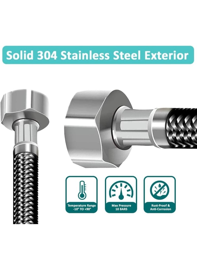 Rubik Flexible Braided Hose G1/2" Connector, 2 Pack 40cm Stainless Steel Hot & Cold Plumbing Pipe for Water Heater Toilet Seat Kitchen Bathroom Washbasin (Black) - Image 3